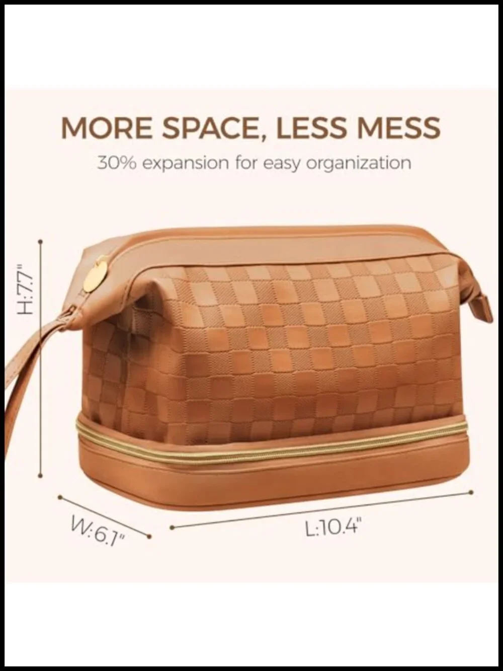 Double Layer Travel Makeup Bag with Brush Compartment, Waterproof PU Leather,